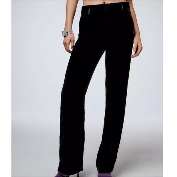 Zara Pants - ZARA women small black straight Leg pants Trouser velvet holiday new 5030/515